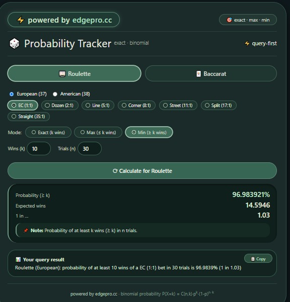 Uploaded roulette and baccarat calculator visual