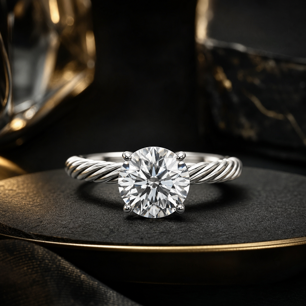 Round Solitaire Cable Ring — 1CT • Retail Pricing