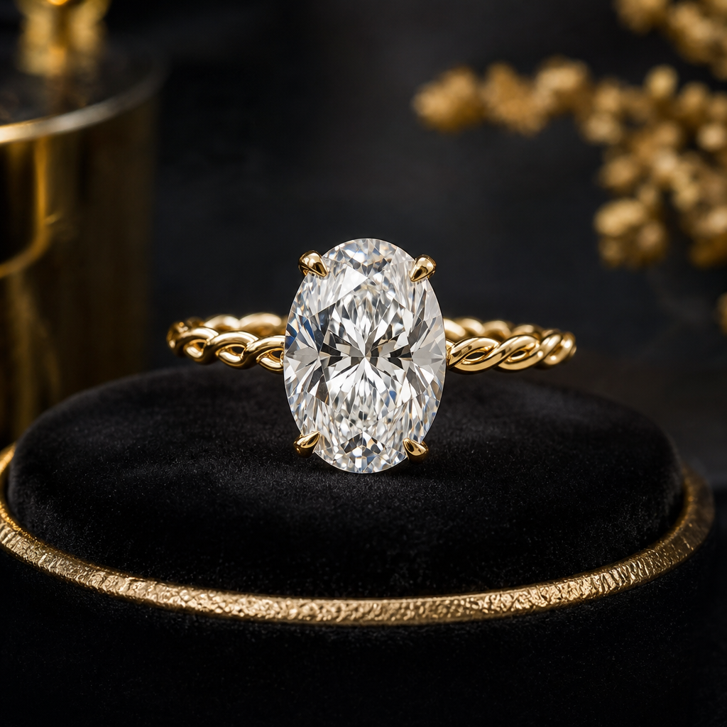 Oval Solitaire Cable Ring — 2CT • Retail Pricing