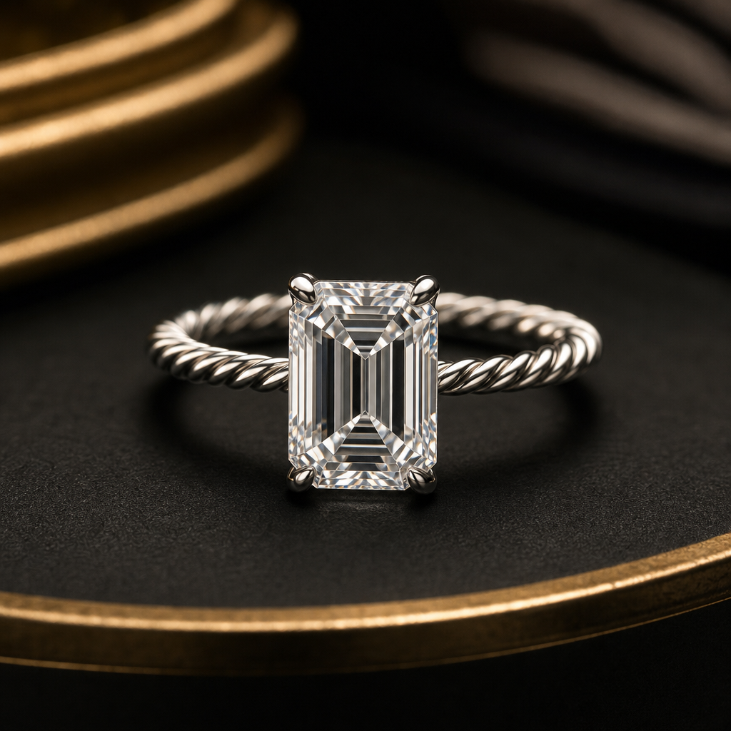 Emerald Solitaire Cable Ring — 3CT Engagement Ring