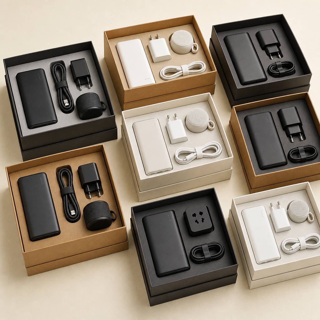 Bulk corporate electronic gift box combos with coordinated gadgets