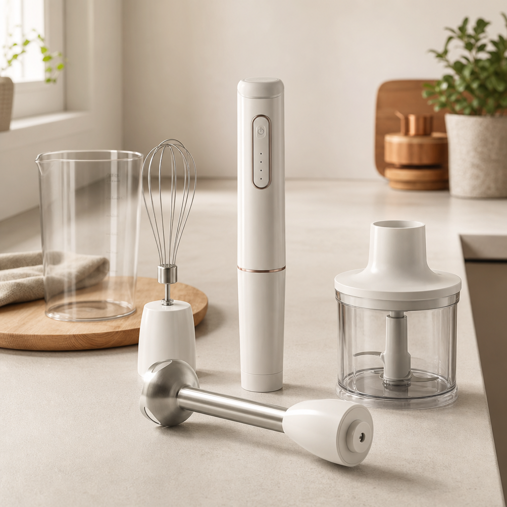 Compact electric mini handheld blenders and mixers with detachable stainless whisks