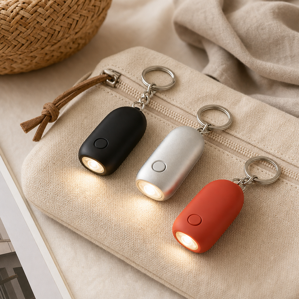 Mini LED travel night light keychains in different finishes