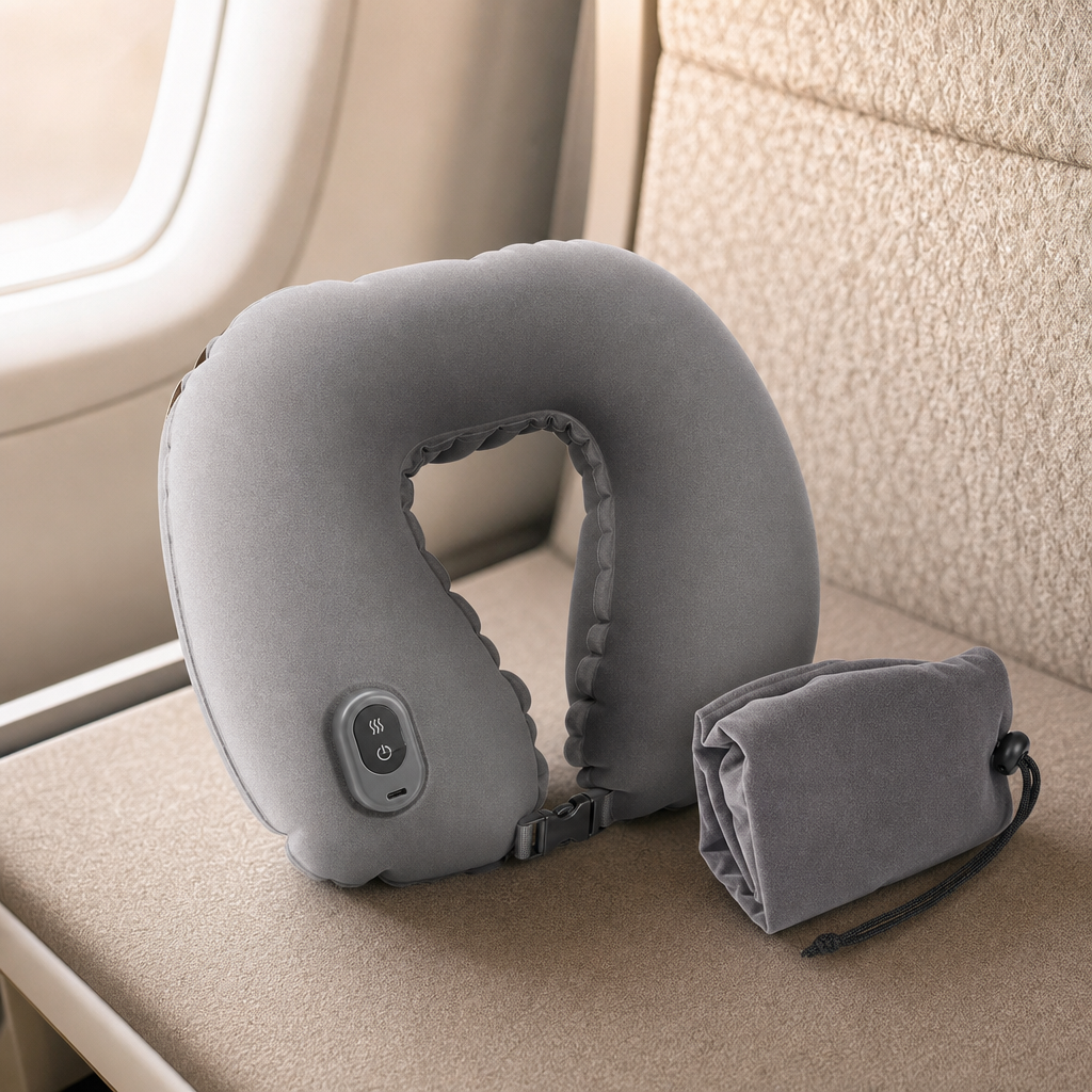 Portable inflatable travel neck massager electronics packed for carry-on