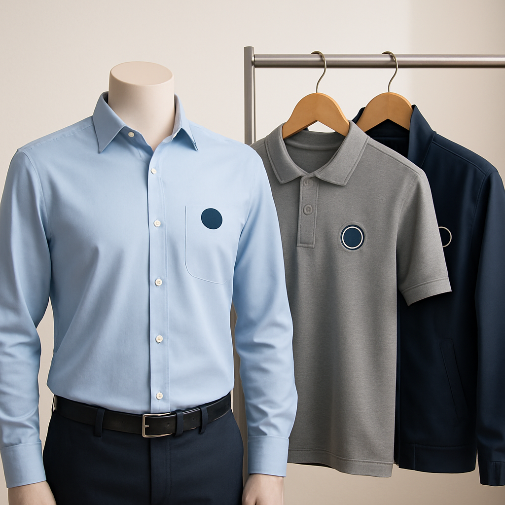 Conjunto de uniformes personalizados con bordado de logotipo en camisas y chaquetas para equipo de trabajo