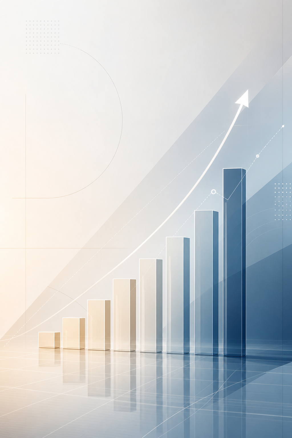 Refined abstract business growth illustration with upward trajectory lines, structured grid overlays, and premium corporate styling