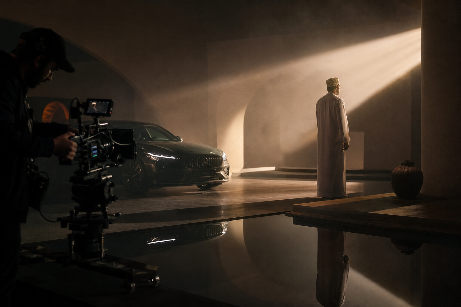Cinematic featured campaign still with dramatic lighting, refined styling, and premium commercial composition