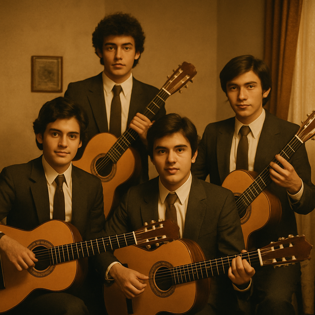 Grupo Acústica en sus primeros años con vestimenta clásica