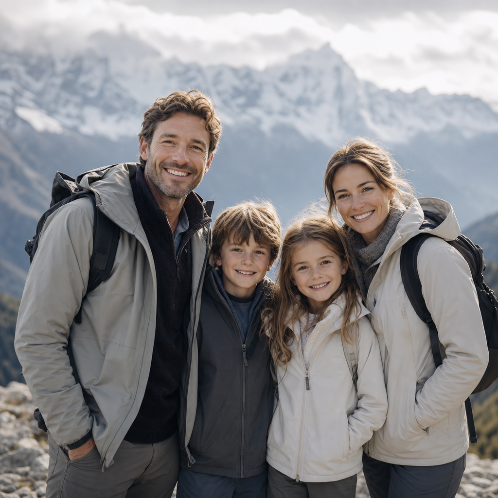The Bennett family, a family of four who traveled through the Alps