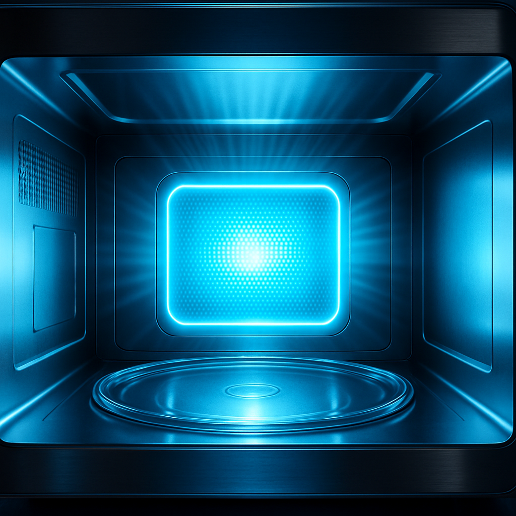 SaniMicro PurLight chamber emitting blue UV light