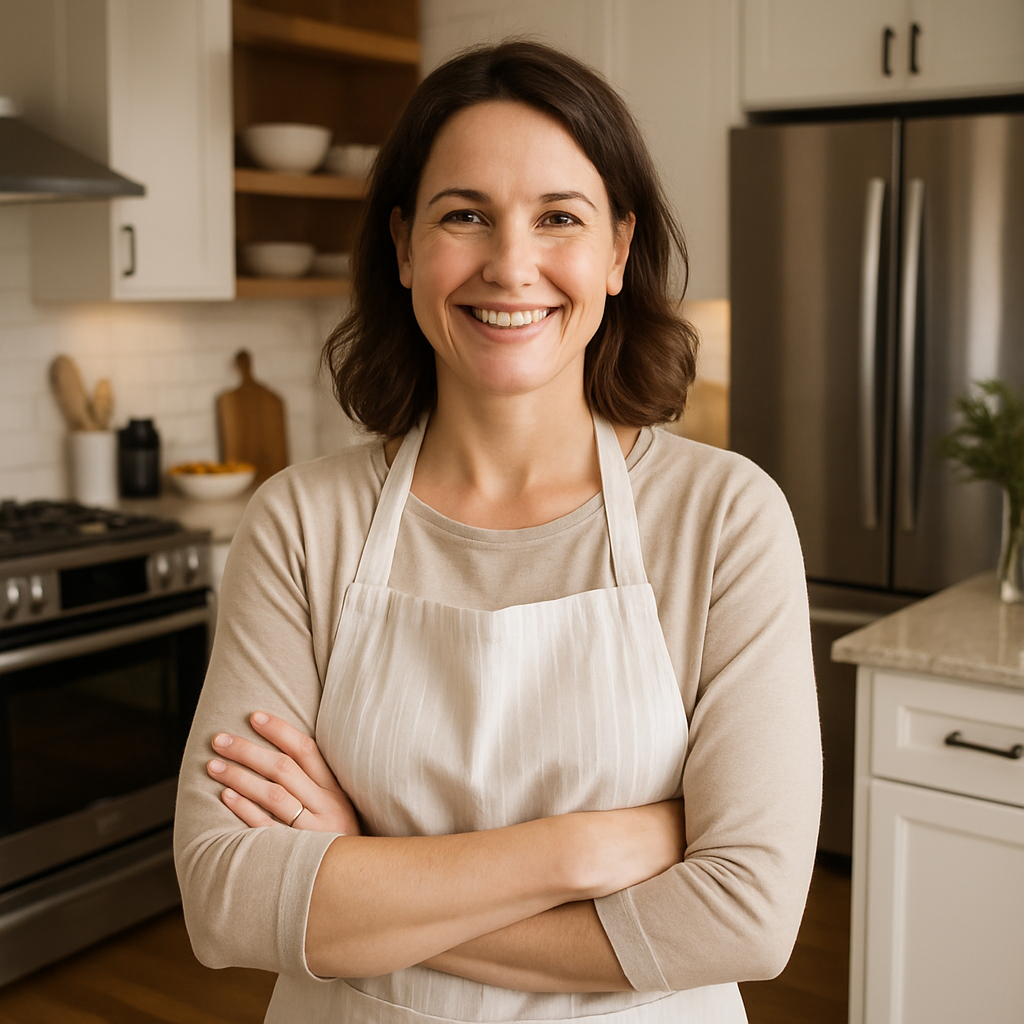 Smiling woman in a contemporary family kitchen