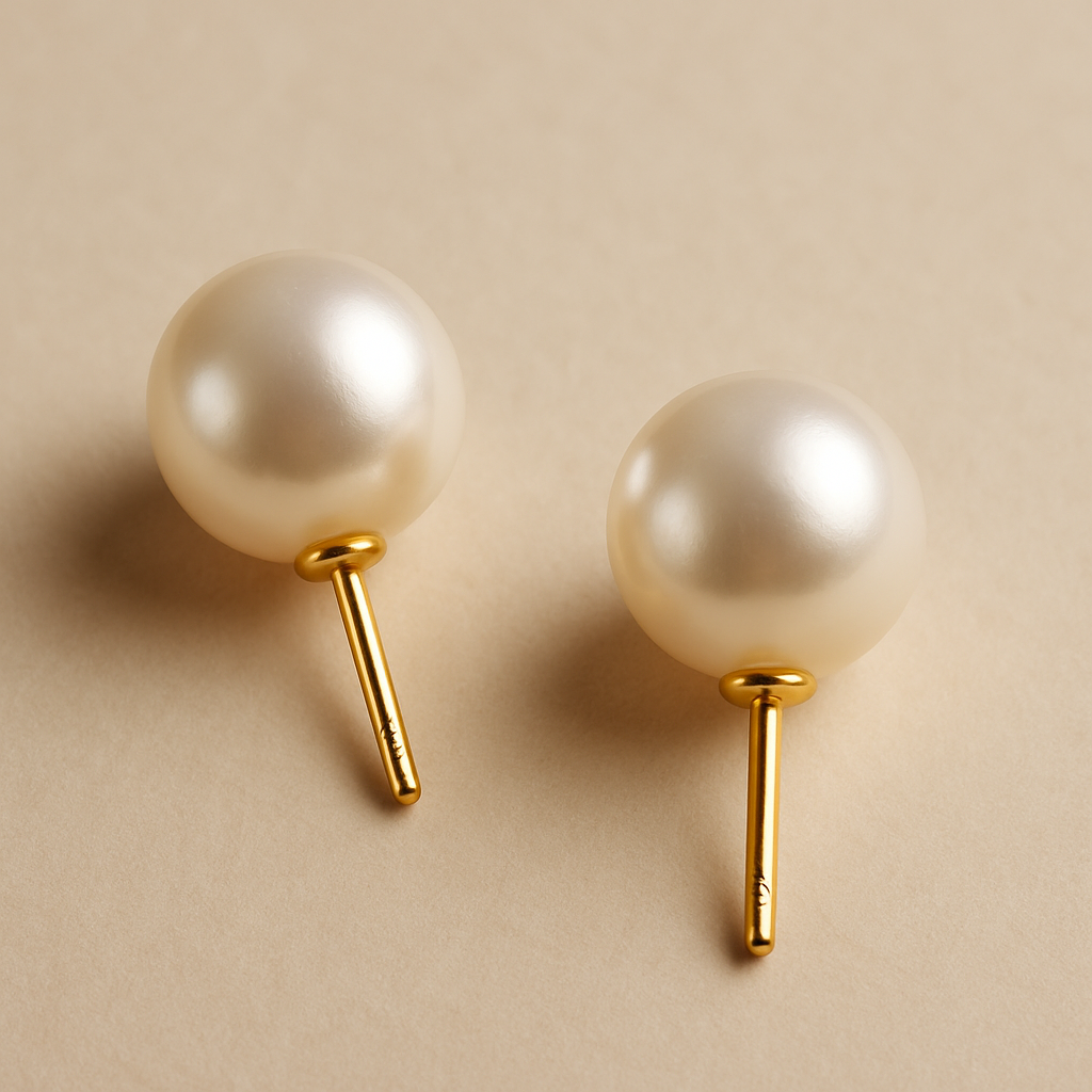 Pearl stud earrings with gold posts
