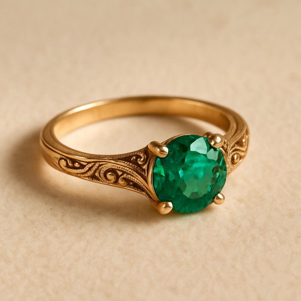 Gold ring with emerald gemstone