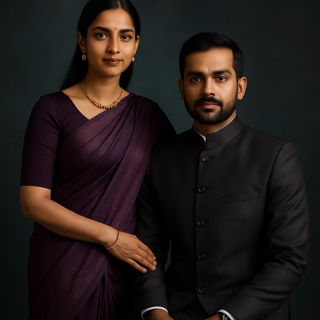 Meera and Vikram formal couple portrait