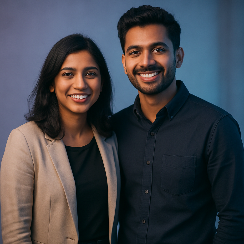 Priya and Rahul smiling couple portrait