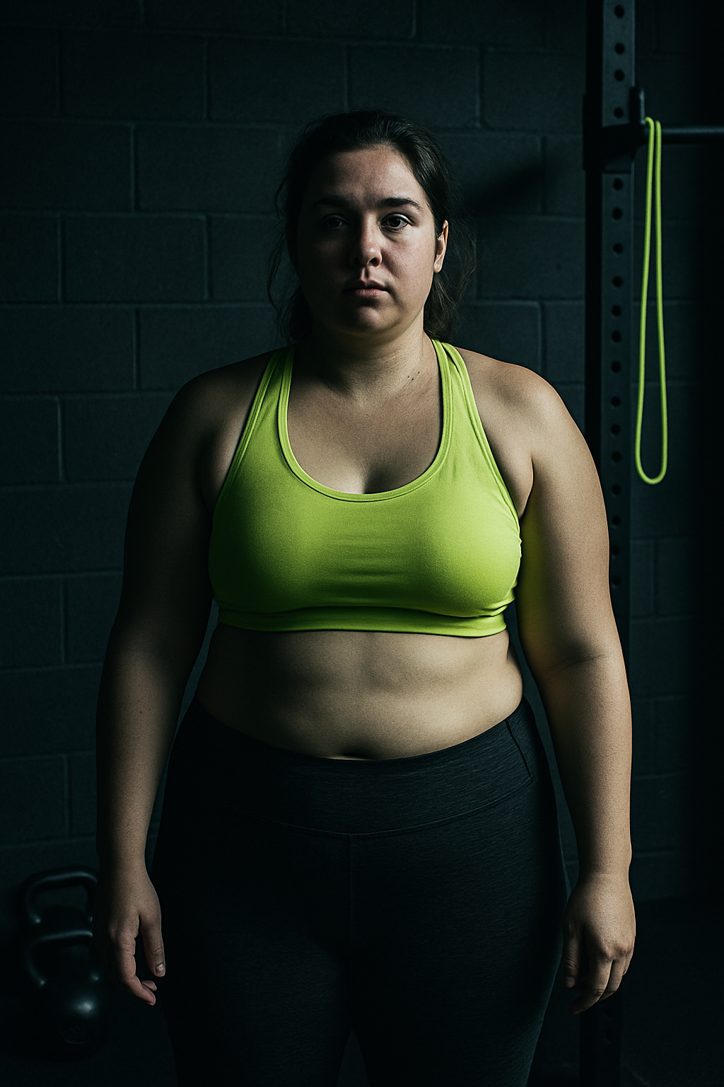 Before photo of a female client with softer arms and midsection