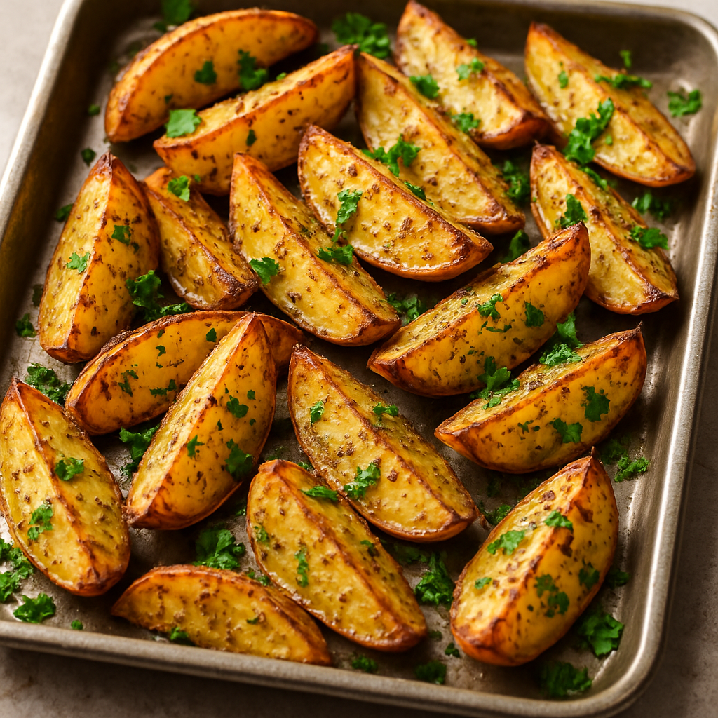 Запечені картопляні дольки з зеленню та спеціями
