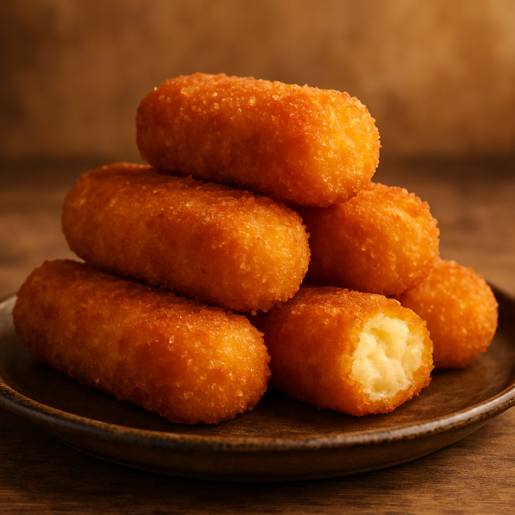 Золотисті картопляні крокети на дерев'яній тарілці