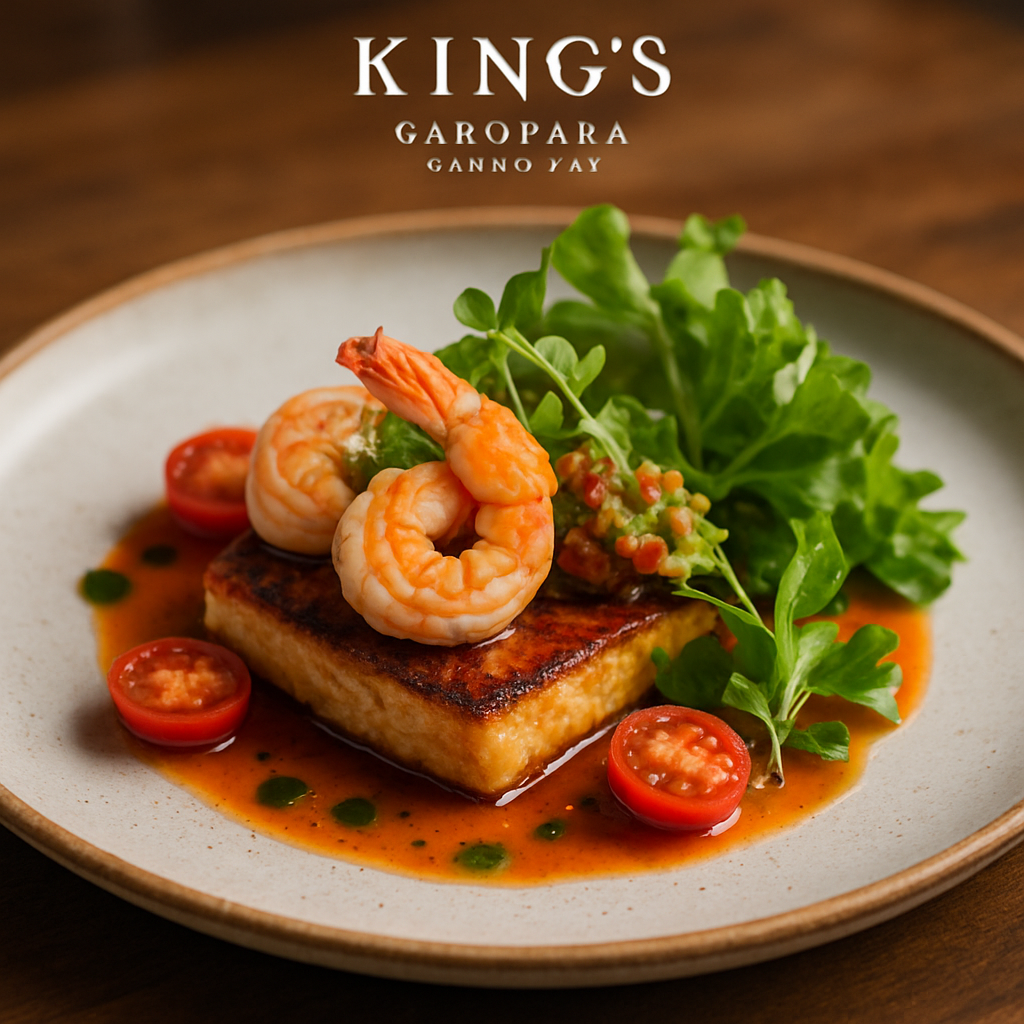 Prato autoral servido no bar, ingredientes frescos e apresentação refinada, remetendo à culinária local