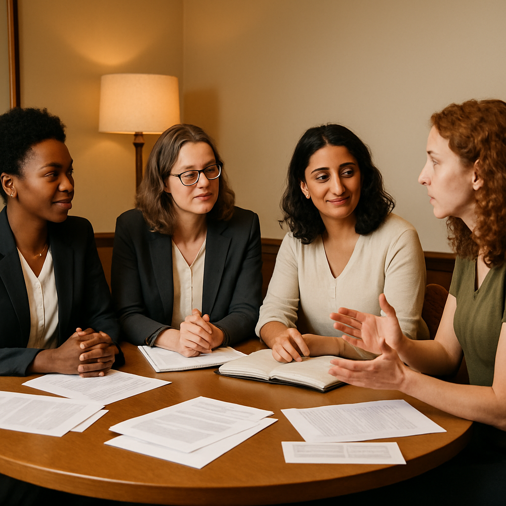 Founders of the trust meeting and discussing plans