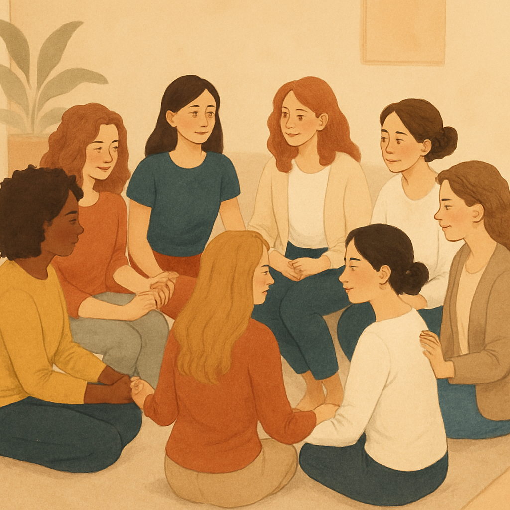 Support circle of women sharing and listening with empathy