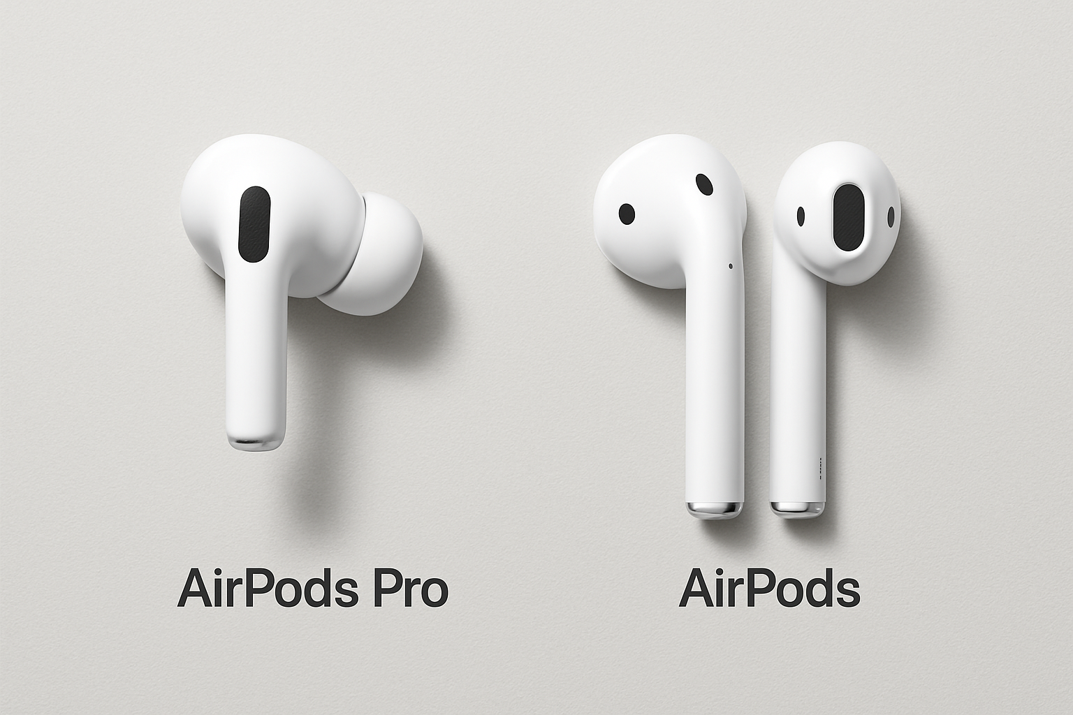 AirPods Pro and AirPods side by side on a neutral tech background