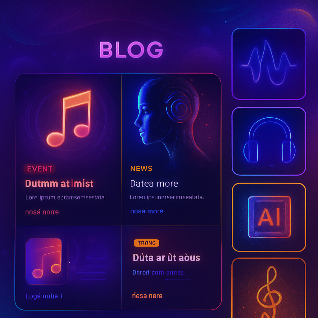 Visual creativo con elementi musicali AI e colori vividi