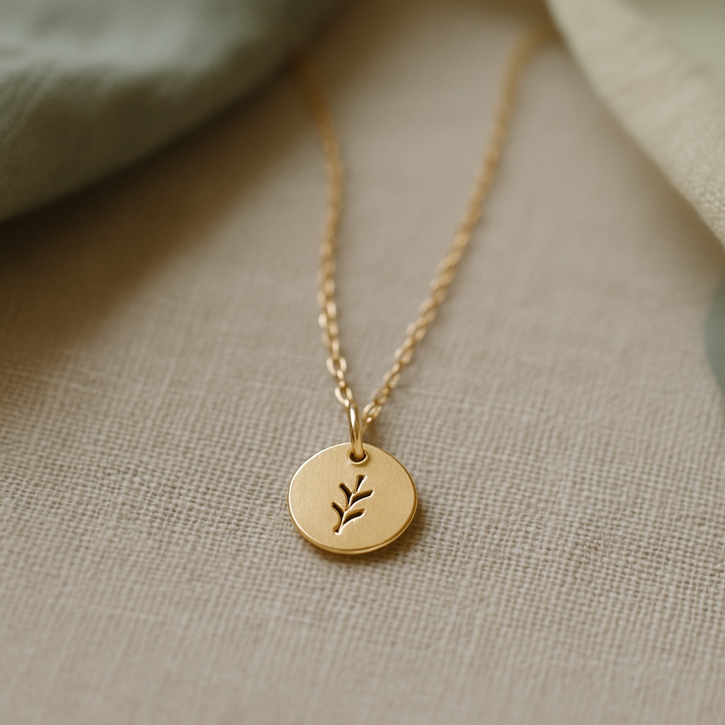 Delicate gold necklace with engraved pendant