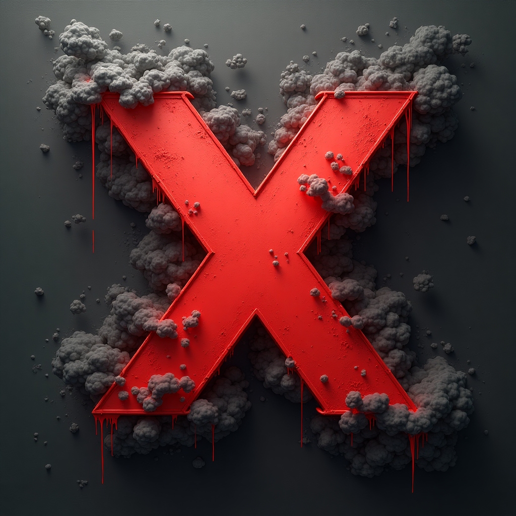 X (Twitter) icon in noir, gray, and pencil style, highly detailed with bold, visually prominent red highlights, swirling fog-like smoke, and sharp spotlights for a dramatic red noir blues footer