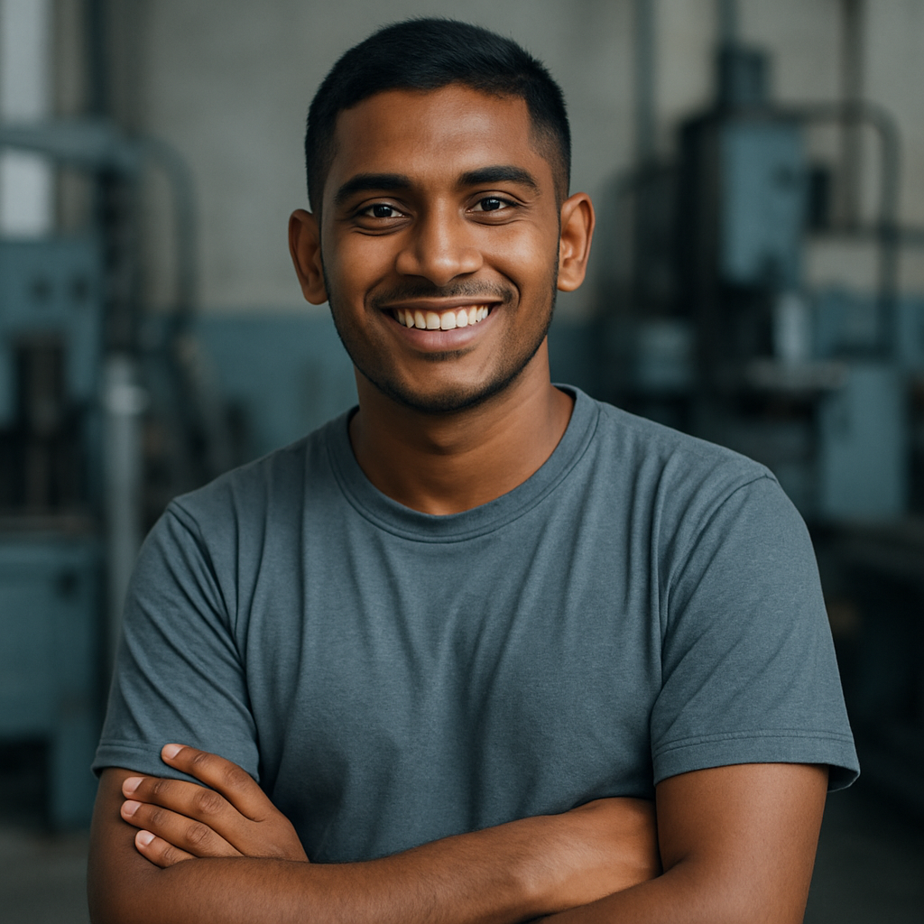 Young Sri Lankan male factory worker smiling