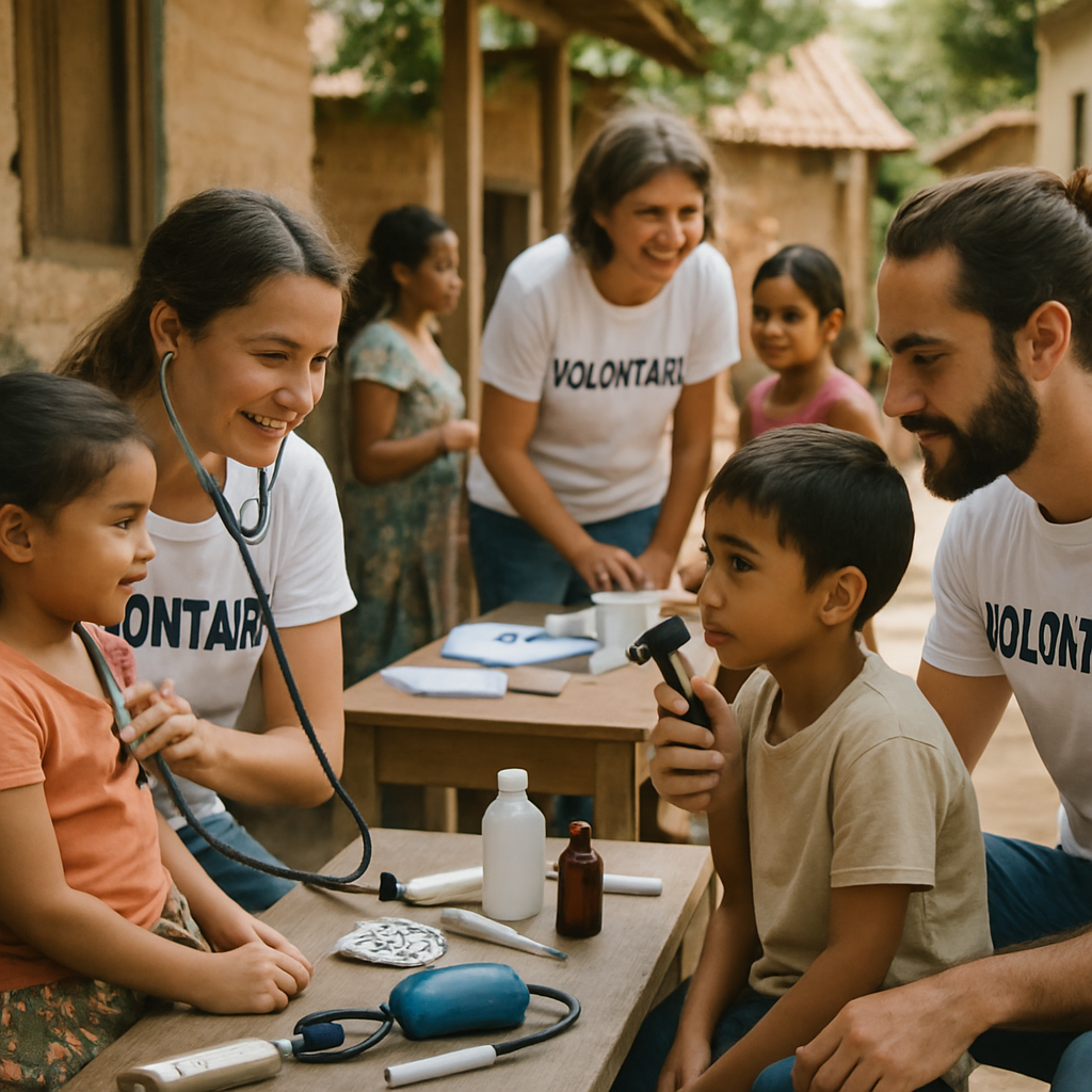 Bénévoles prodiguant des soins médicaux à des enfants et familles