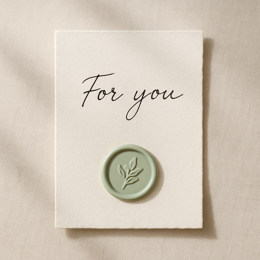 Texture stationery gift note card with handwritten message and wax seal