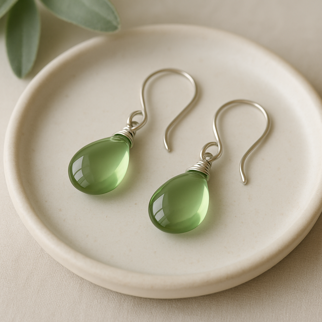 Sage Drop Earrings with green stones