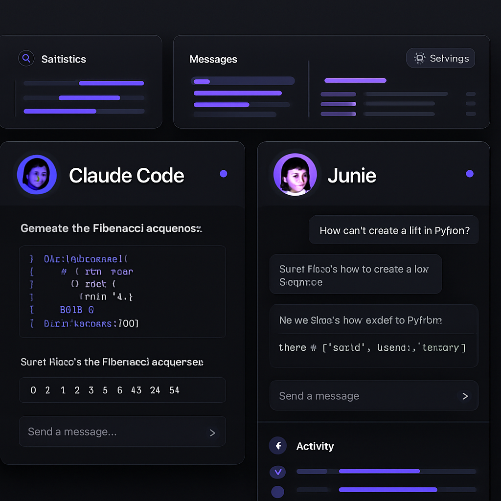 LLM Agents dashboard interface showing Claude Code and Junie in action