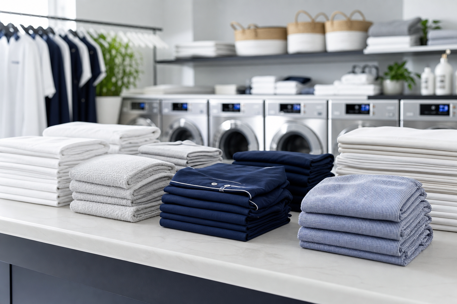 Sorted laundry separated by fabric type and color before cleaning