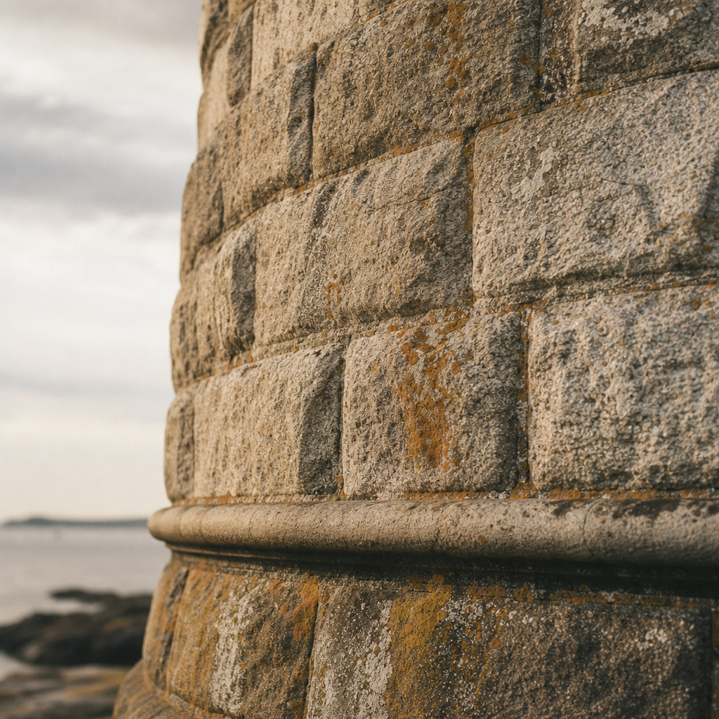 Weathered tower masonry close-up