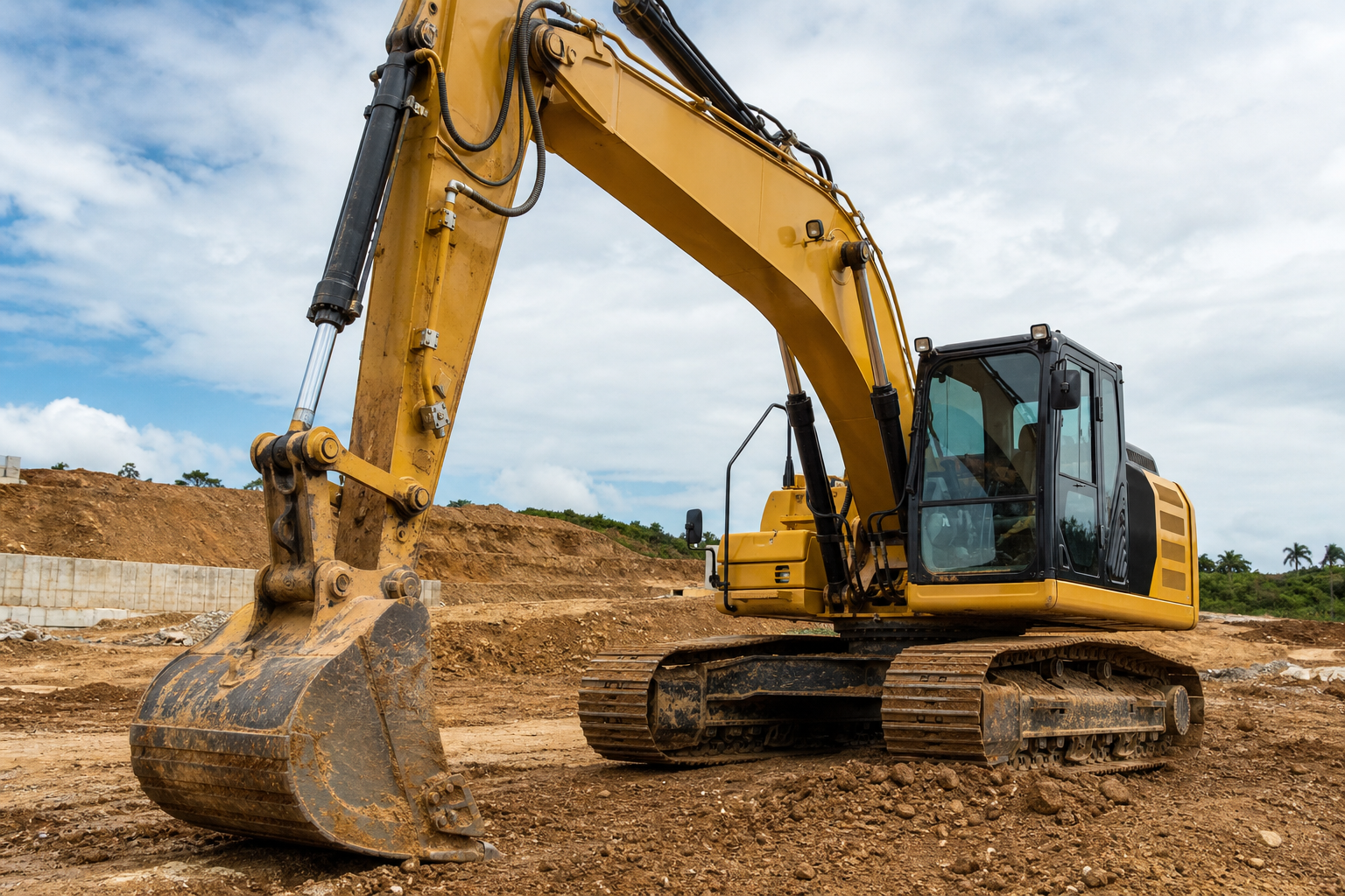 Excavadora sobre orugas para movimientos de tierra y excavaciones profundas