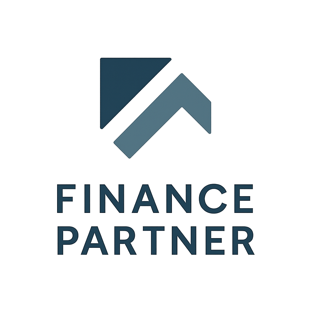 Minimal navy and slate construction finance logo badge