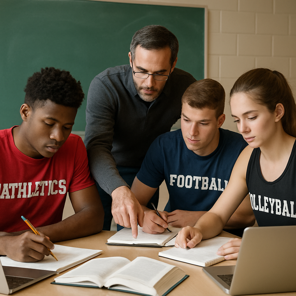 Student-athletes studying together, receiving academic support