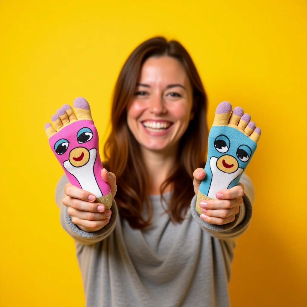 Happy customer with playful socks