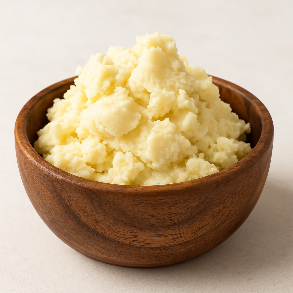 Unrefined African shea butter in a wooden bowl