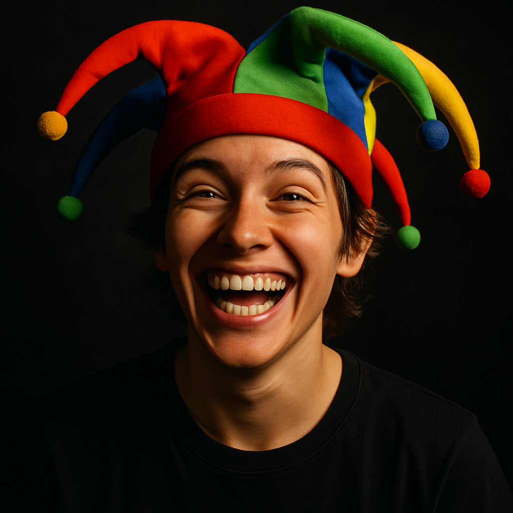 Alex grinning with a silly novelty hat