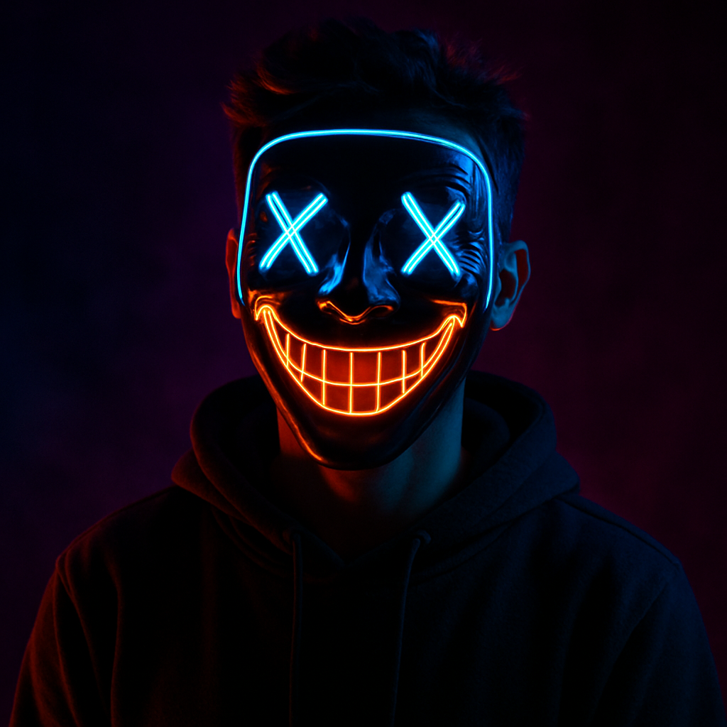 Taylor with a glowing mask and huge smile