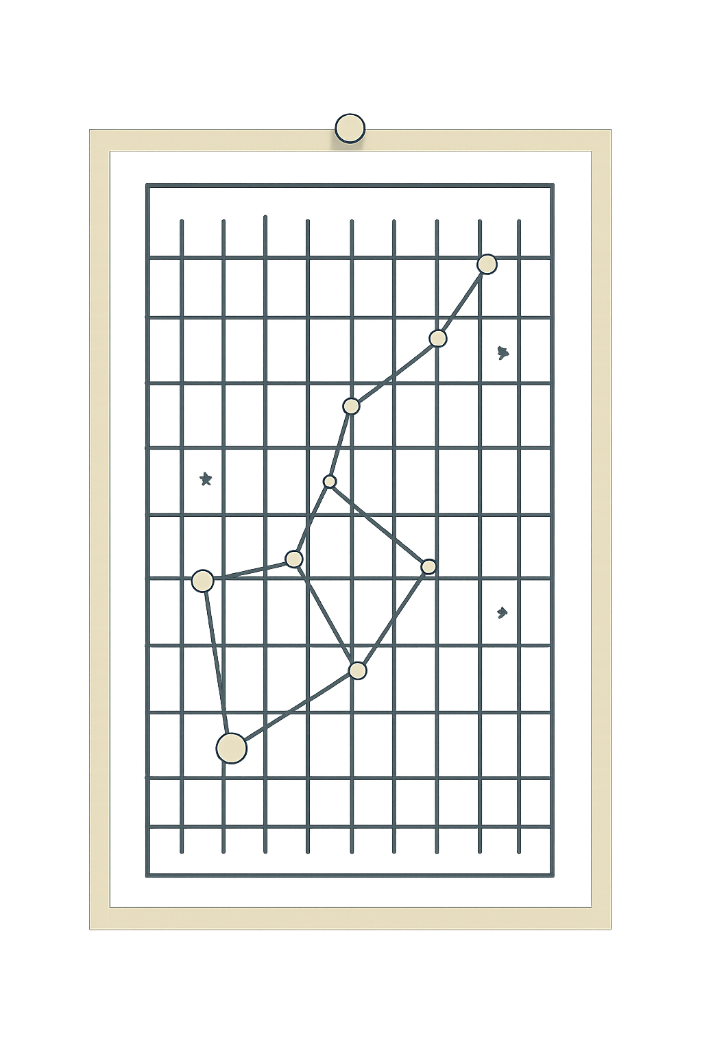 Annotated star chart tile with constellation lines, coordinate grid, and plotted bright stars