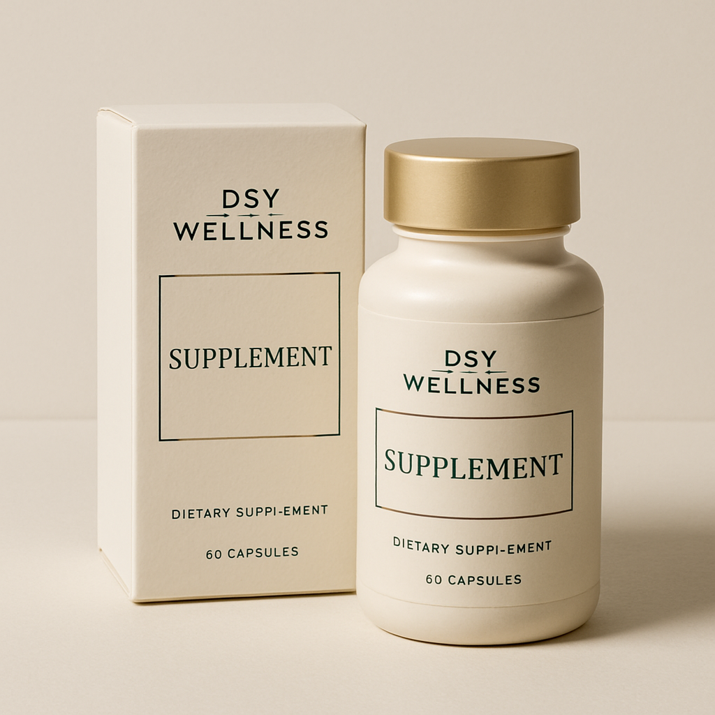 Clean premium supplement packaging with soft gold accents