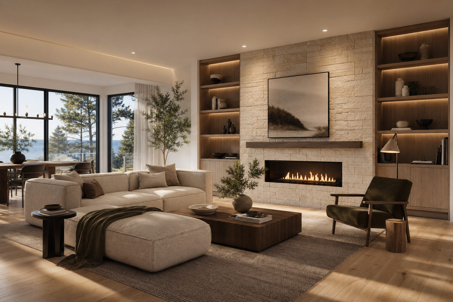 Warm interior living space render