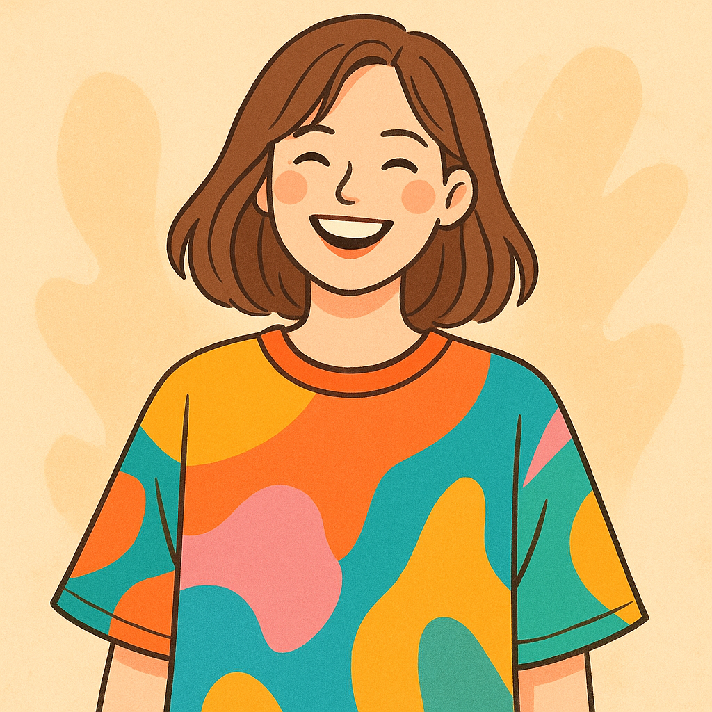 Happy customer smiling in colorful t-shirt