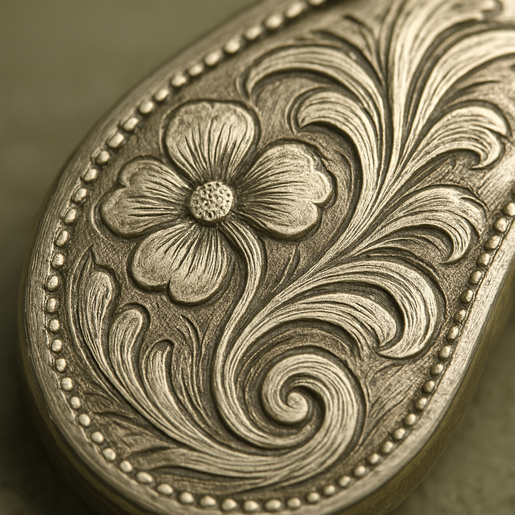 Close-up of hand-engraved jewelry detail