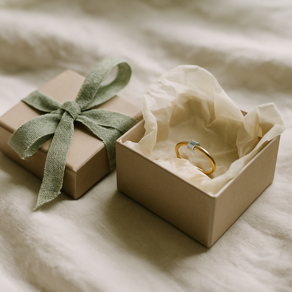 Jewelry gift box with linen ribbon and soft tissue
