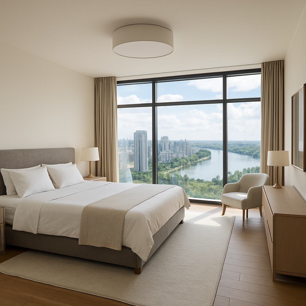 Main bedroom with city view, Obolon